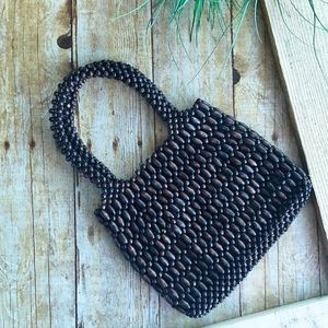Small Handmade Brown Wooden Bead Top Handle Bag